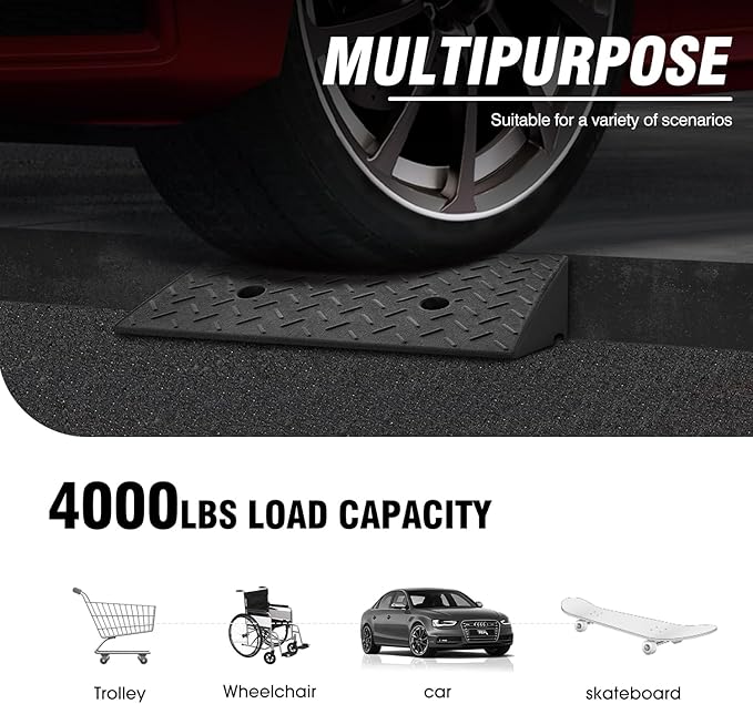 DNA MOTORING 2pcs 5.3" Rise Rubber Curb Ramp Heavy Duty Loading Driveway Ramp - Image 6