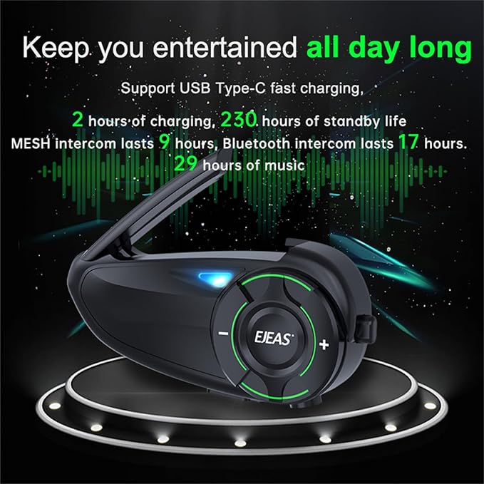 Q8 Motorcycle Helmet Bluetooth Intercom Headset, 230hours Standby, 6 Riders - Image 4