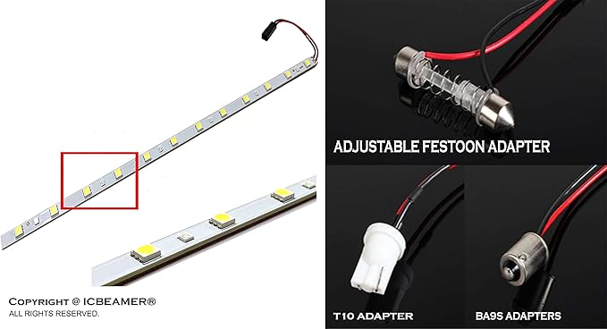 ICBEAMER 12" Red to White 18 SMDs 2835 LED Strip Light Universal Fit Car Trunk - Image 3