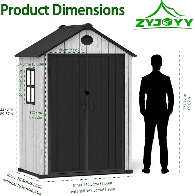 6x4 FT Resin Storage Shed, Lockable Door, and Vents - Image 2