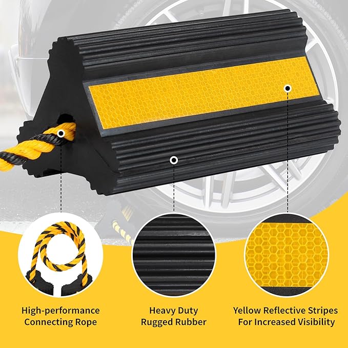Heavy Duty Rubber Wheel Chocks, 2 Pair, Non-Slip Tire Stopper Blocks - Image 3