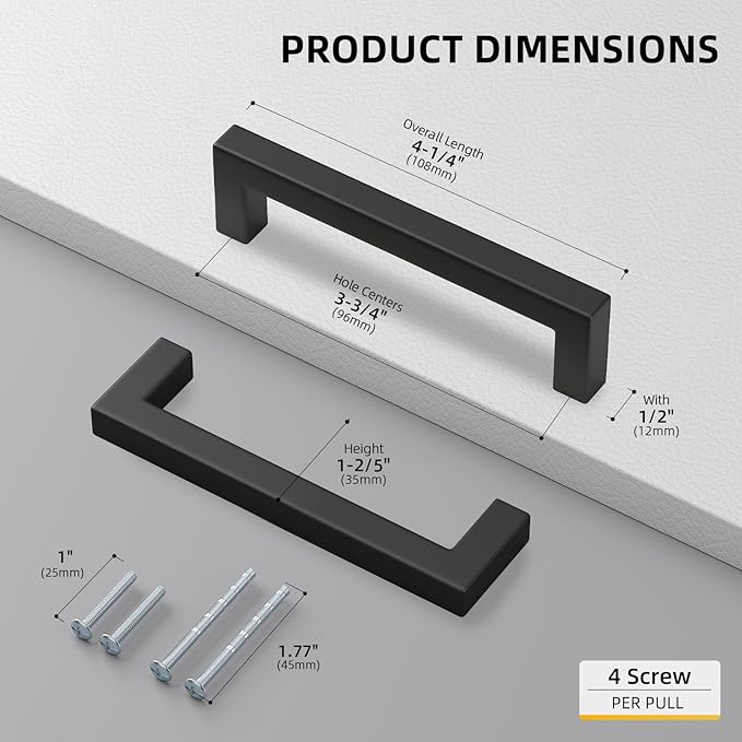 goldenwarm 150 Pack 3 3/4 Inch Black Cabinet Handles Matte Black Drawer Pulls - Image 2