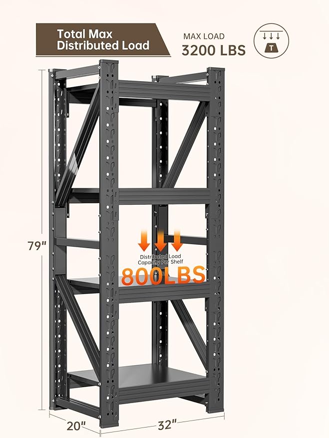 4-Tier Storage Shelves, Adjustable Industrial Metal Shelf System, 200lbs - Image 3