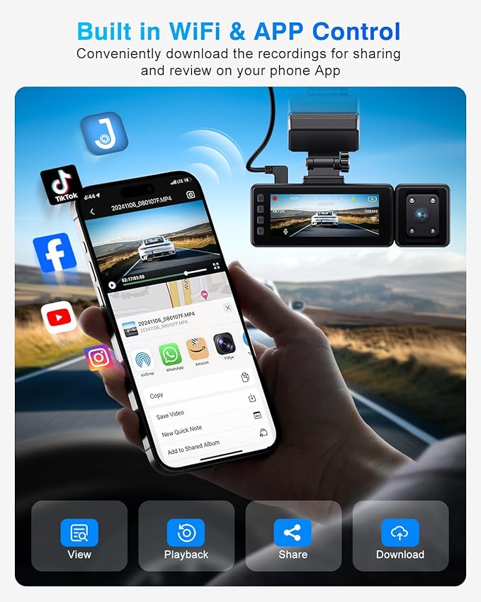 3 Channel 4K Dash Cam, IMX335 STARVIS Sensor, 4K+2K Front and Inside, - Image 6