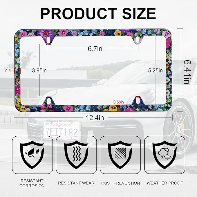 LivTee Flower Floral License Plate Frames, 4 Holes Stainless Steel License - Image 3