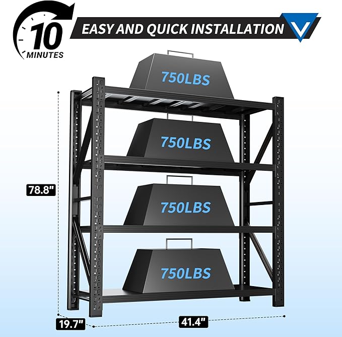 3000LBS Garage Shelving 42" W Garage Shelving Heavy Duty 4-Tier Metal Storage - Image 3