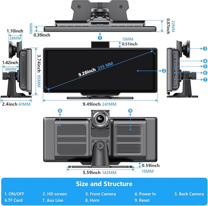 Portable Carplay Screen for Car 9.28" Carplay & Android Auto Car Touch Stereo - Image 7