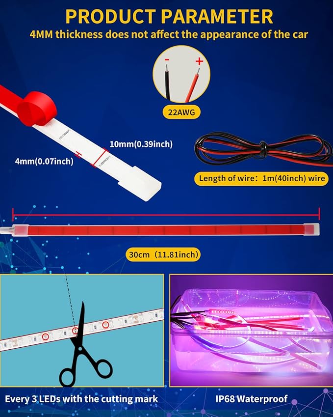 Blue Led Strip Light, IP68 Waterproof Car Exterior Light Strip, golf cart led - Image 2