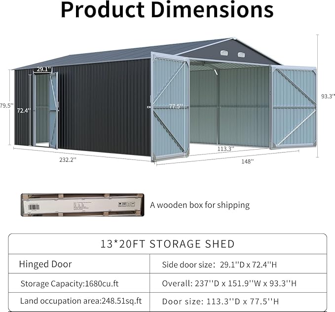 LANTRO JS Sheds & Outdoor Storage, 13x20ft Large Outdoor Metal Garage Shed - Image 2