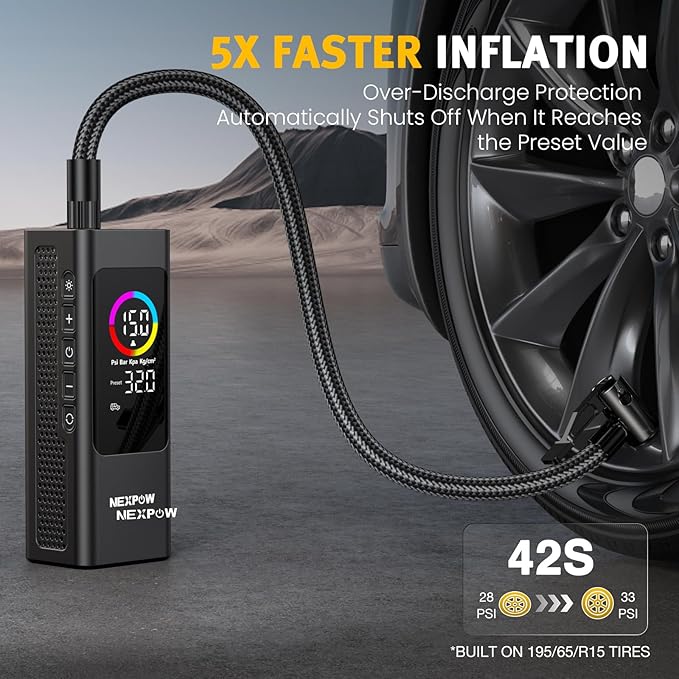 NEXPOW 150 PSI Tire Inflator Portable Air Compressor, 12000mAh Battery Auto - Image 2