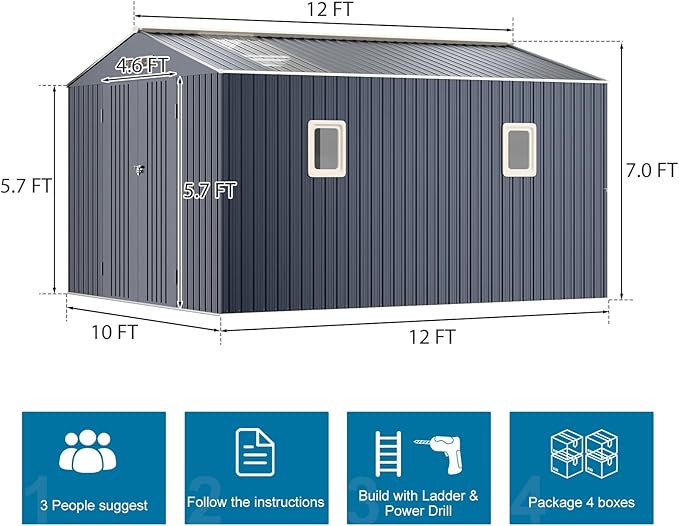 10x12 FT Metal Storage Shed - Image 9