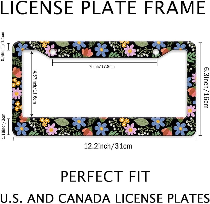 Florals License Plate Frame for Women, Metal Aluminum Rustproof Car Accessories - Image 2