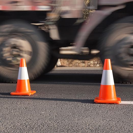 Overall Fluorescent Orange Red Integrated Traffic Cones, Road Cones - Image 3