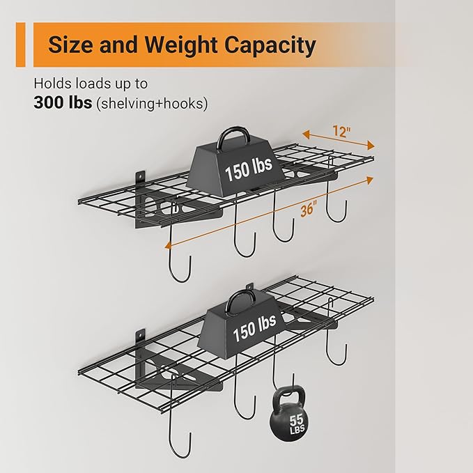 1x3 ft Garage Shelving with 8 Bike Hooks, Pantry Storage, 300 lbs Total Load - Image 2