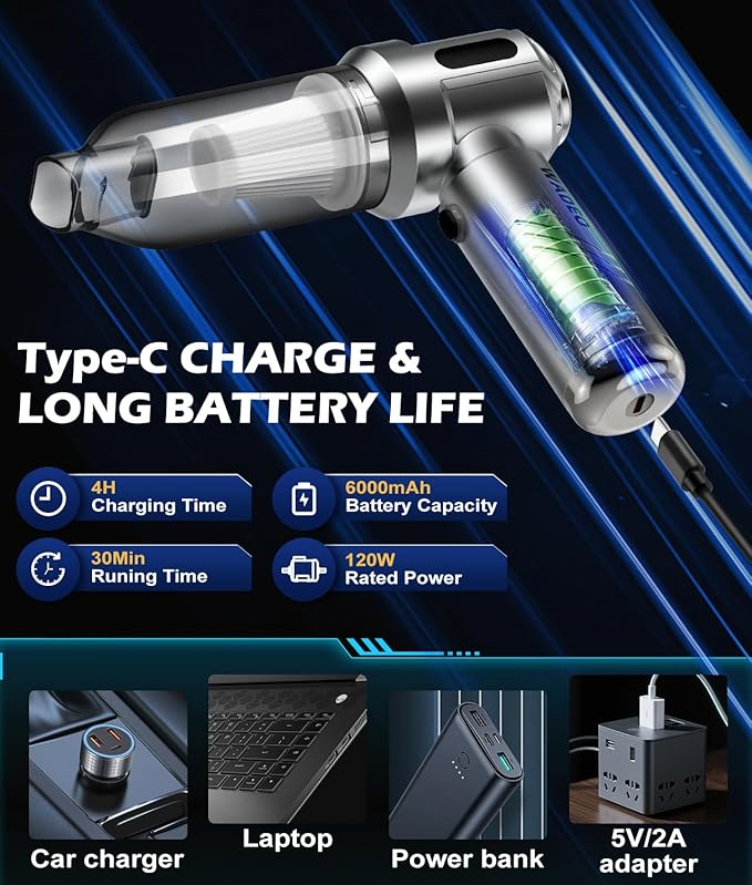 WADEO Car Vacuum Portable Cordless 18000PA, 4-in-1 Handheld Vacuum Cleaner and - Image 6