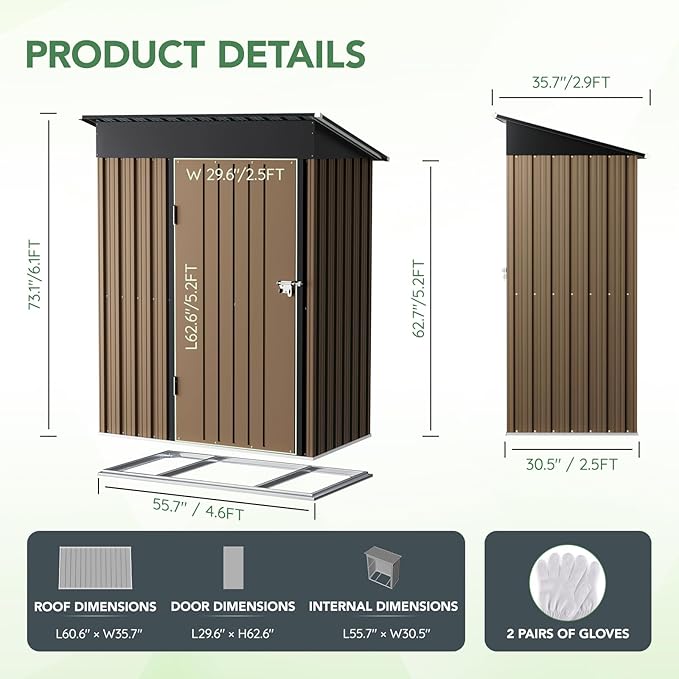5X3FT Outdoor Steel Storage Shed - Image 3