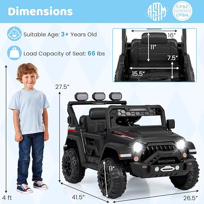 Costzon Kids Ride on Truck, 12V Electric Ride on Car - Image 6