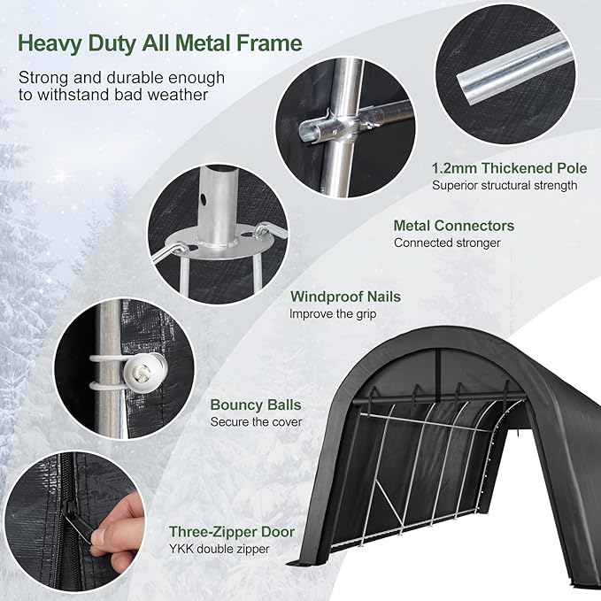 Carport 12x20 ft Heavy Duty, All-Season Waterproof UV Protected Outdoor Car - Image 4