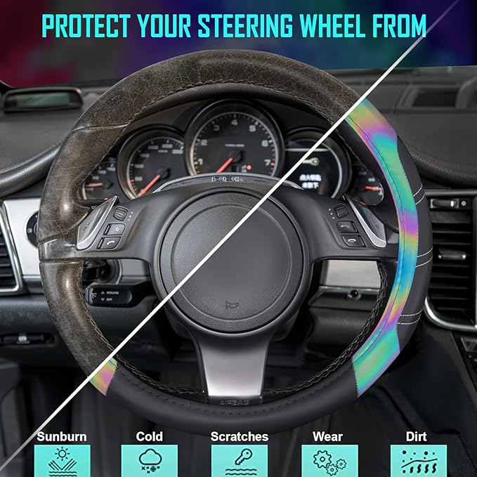 CAR PASS Line Rider Microfiber Leather Sporty 14.5-15 inch Steering Wheel Cover - Image 5
