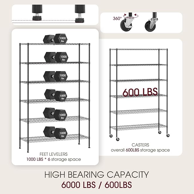 BestOffice 18x48x77 Storage Shelves Commercial Heavy Duty Metal Shelves Garage - Image 4
