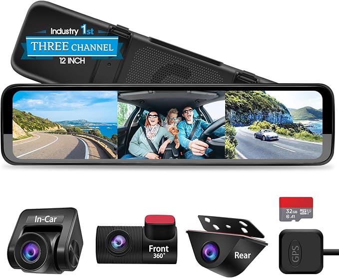 PORMIDO Triple Mirror Dash Cam 12" by PORMIDO