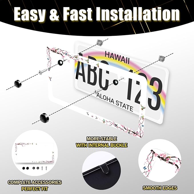 Hummingbird License Plate Frame Cherry Blossom Pink Flower License Plate Holder - Image 5
