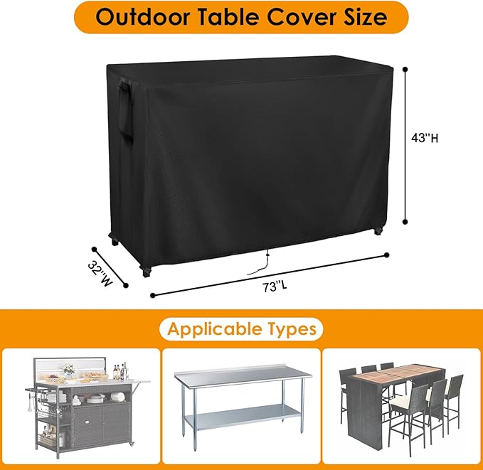 Kingling Outdoor Table Cover for Outdoor Bar Table, 73 Inch Waterproof Bar - Image 2