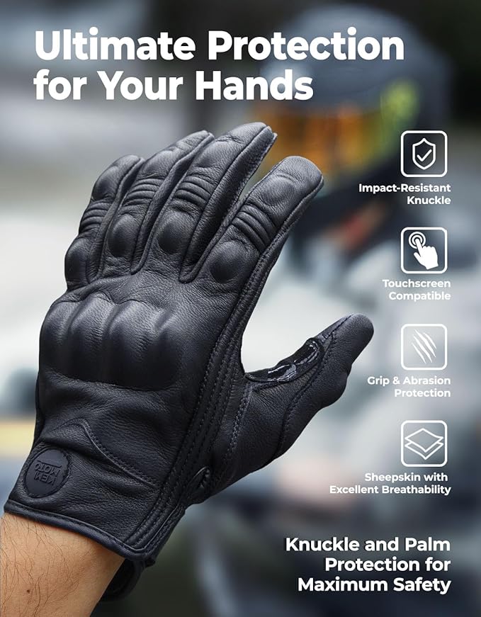 KEMIMOTO Motorcycle Leather Gloves, Sheepskin Protective Gloves - Image 2