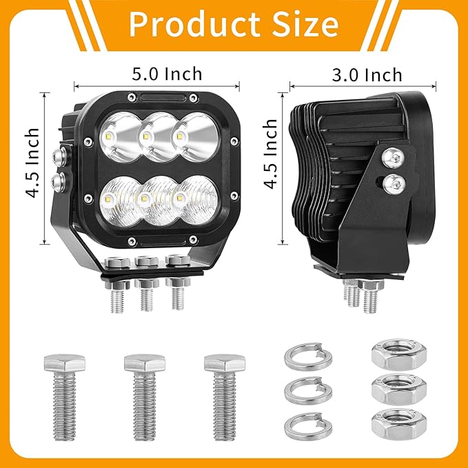 Cube LED Off Road Lights, 5 Inch 120W 10000lm IP68 LED Driving Lights Pods - Image 3