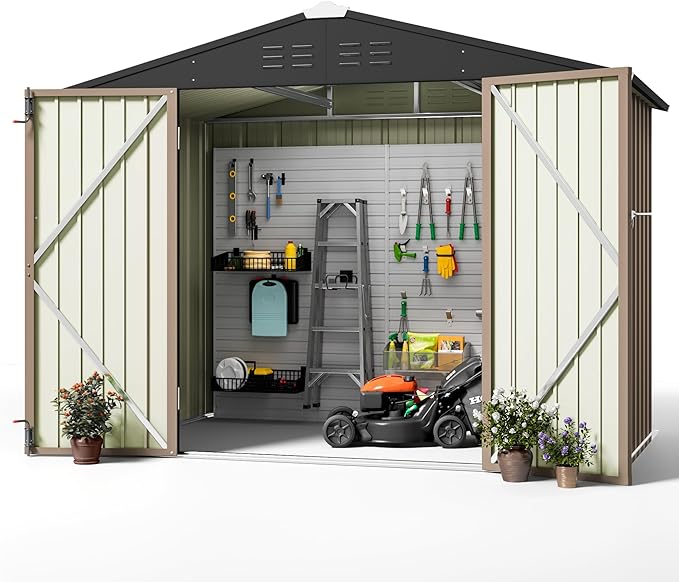 Greesum Outdoor Storage Shed 6 x 8 ft. Utility Tool Shed Metal Storage Garden - Image 3