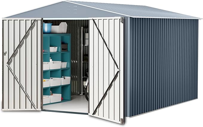 10x10FT Outdoor Metal Storage Shed, Lockable Weatherproof Garden Shed by BouPower