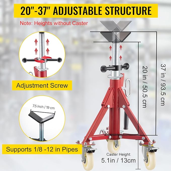 VEVOR Pipe Stand, Pipe Jack Stand, V Head Pipe Stand Adjustable Height 20-37 - Image 2