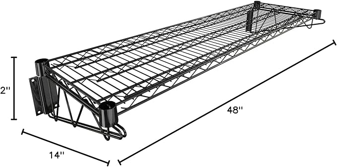 14" x 48" Black Epoxy Wire Wall Mount Shelf - Image 3