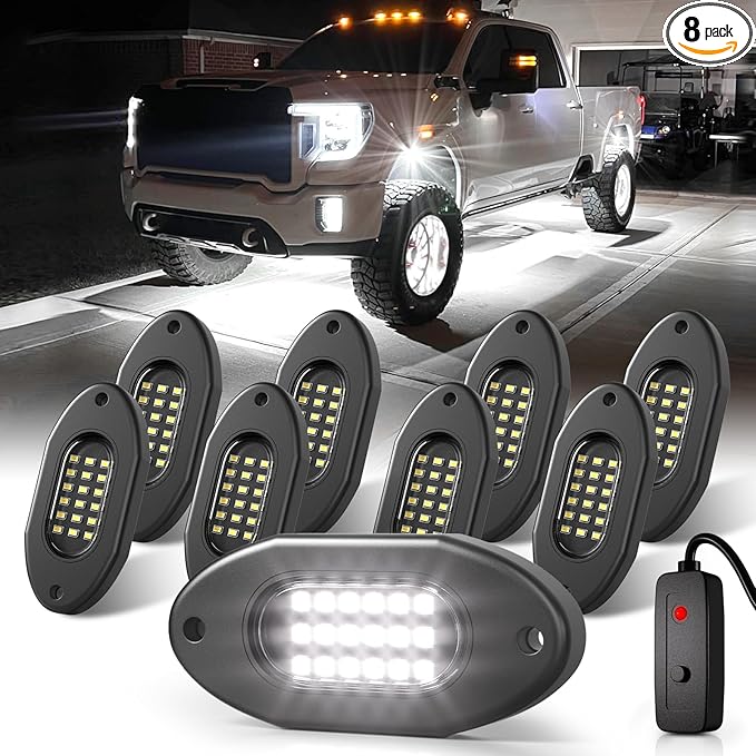 Honalia White LED Rock Lights Kits 8 Pods, 6000K Pure White Rock Lights by Honalia