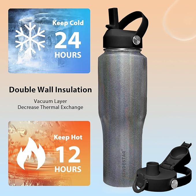 SENDESTAR 32oz Stainless Steel Water Bottle, Double Wall Vacuum Insulated Bottle - Image 2