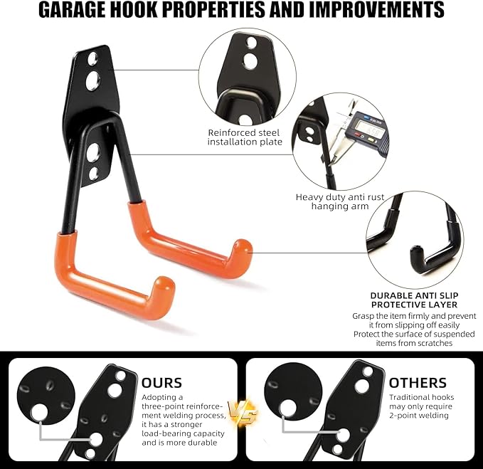 6-Pack Small Square Heavy Duty Garage Hooks, Utility Room Storage - Image 6