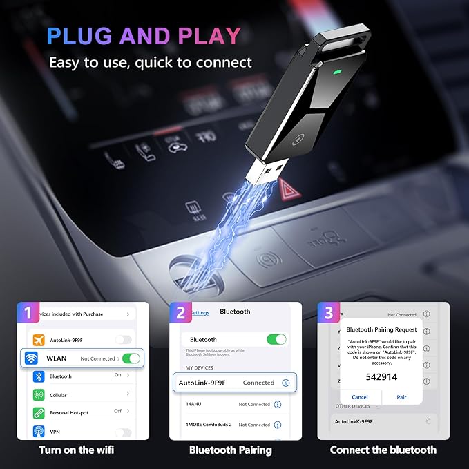 Wireless CarPlay Adapter for Apple CarPlay，Convert Wired to Wireless iPhone - Image 5