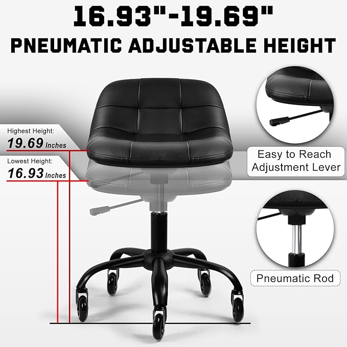 Rolling Stool with Wheels, Garage Shop Stool with Backrest, Roller Seat with - Image 4