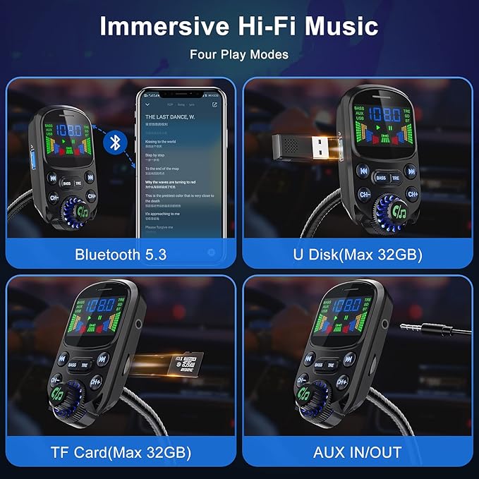 Bluetooth 5.3 FM Transmitter for Car- SOARUN Bluetooth Car Adapter PD30W & USB - Image 5
