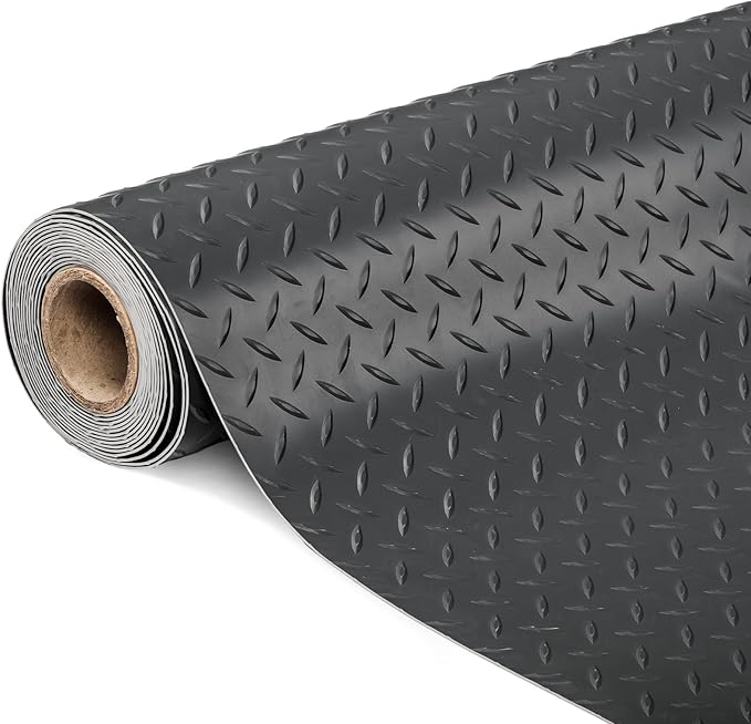 TUFFIOM 5 x 10 FT Garage Floor Mat, Thickened Diamond Plate PVC Garage Mats by TUFFIOM