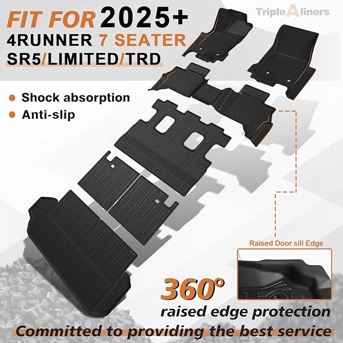 TripleAliners Floor Mats & Trunk Mat & Rear Seatback Cover All Weather TPE - Image 3