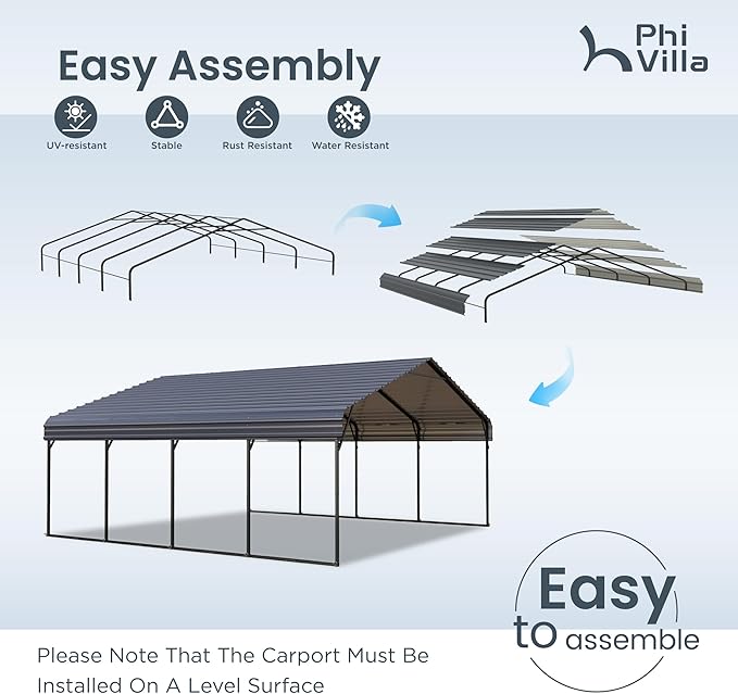 PHI VILLA 2 car Metal Carports 20 x 20 ft Carport - Image 5
