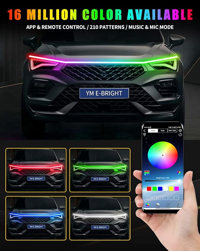 RGB Hood Light Strip with Sequential Turn Signal Indicator Function Waterproof - Image 5
