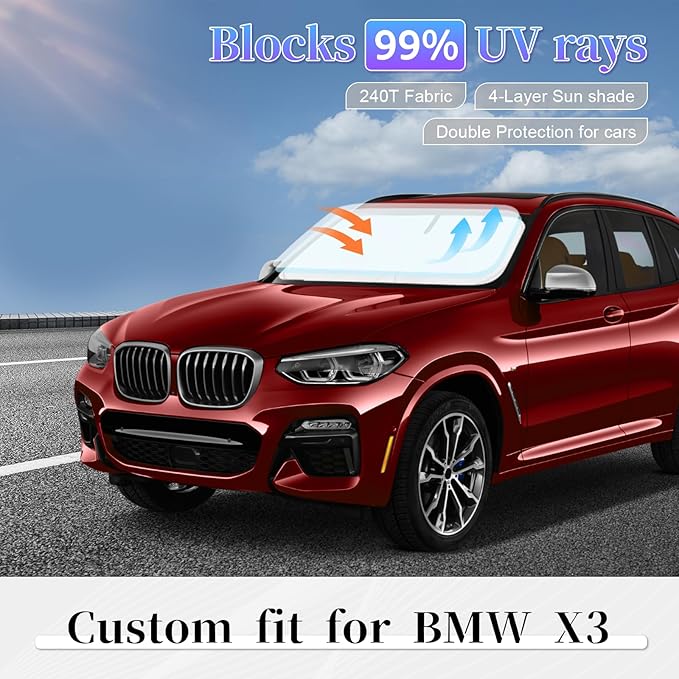 Sun Shade Sunshade for BMW X3 2018-2024 2025 Windshield Cover, 4-Layer Front - Image 2
