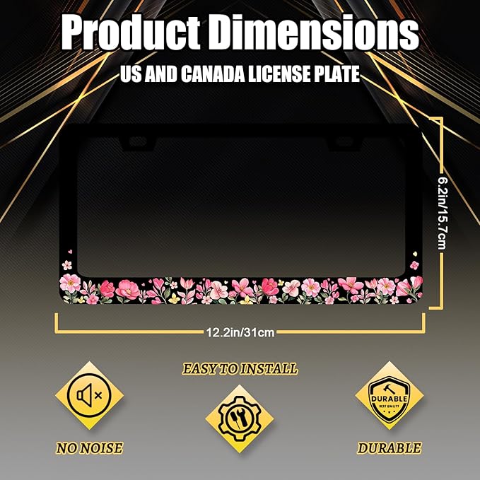 Pink Flowers License Plate Frame Colorful Floral Flower License Plate Stainless - Image 2
