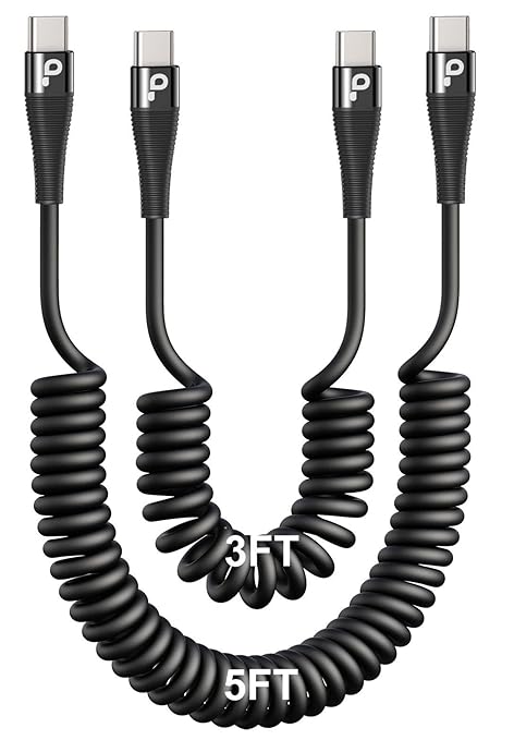 USB C to C Cable for Car 3FT&5FT, 100W Coiled USB C Fast Charging Cable for by PRAKIE