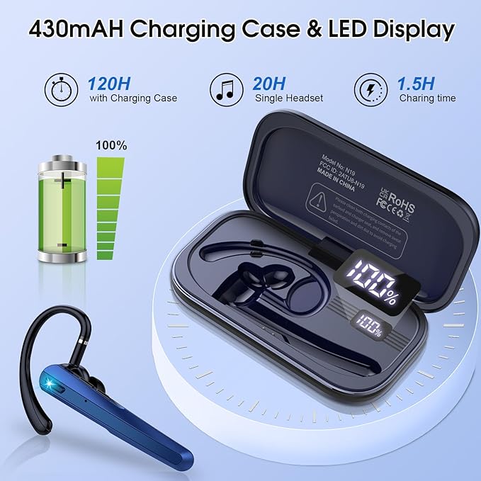 Bluetooth Headset V5.3, Wireless Earpiece - Image 5