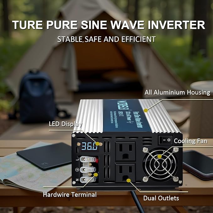 WZRELB 3500W Pure Sine Wave Inverter, Car Power Inverter 36V DC to 110V 120V AC - Image 2
