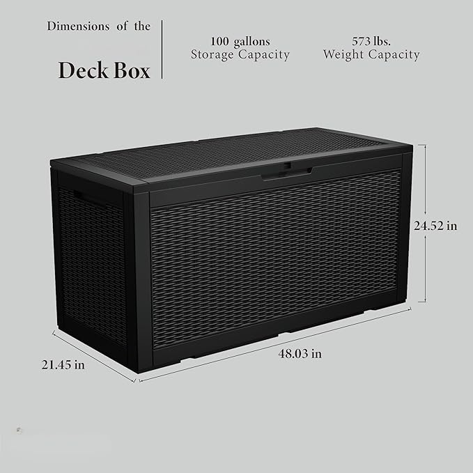 100 Gallon Resin Deck Box, Waterproof Outdoor Storage Bin - Image 2