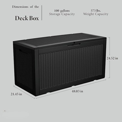 100 Gallon Resin Deck Box, Waterproof Outdoor Storage Bin - Image 2